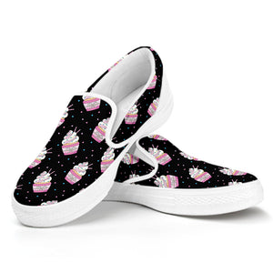 Pink Cupcake Pattern Print White Slip On Shoes