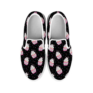 Pink Cupcake Pattern Print White Slip On Shoes