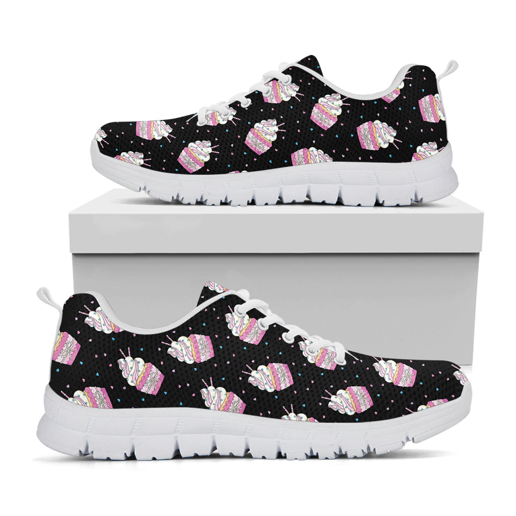 Pink Cupcake Pattern Print White Sneakers