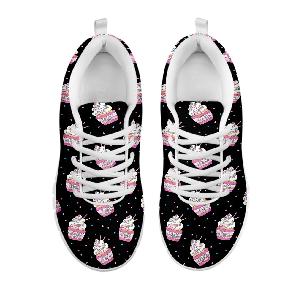 Pink Cupcake Pattern Print White Sneakers