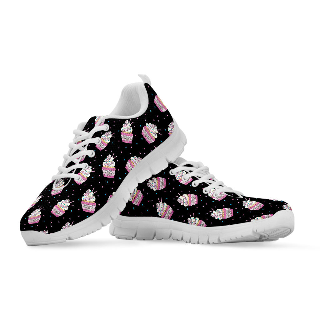 Pink Cupcake Pattern Print White Sneakers