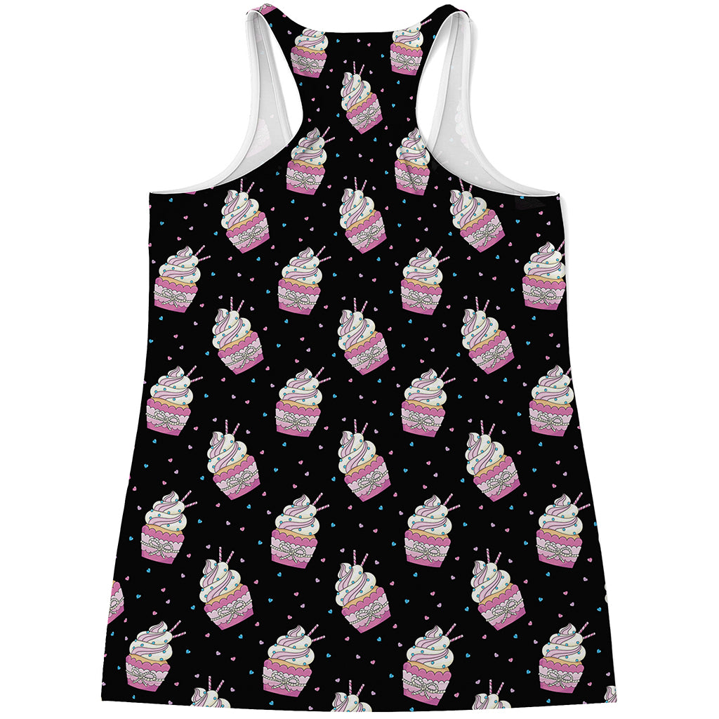 Pink Cupcake Pattern Print Women's Racerback Tank Top
