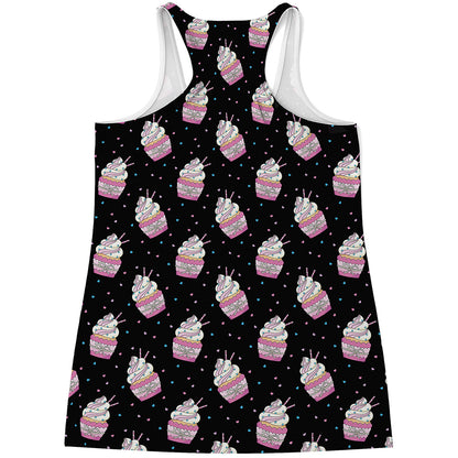 Pink Cupcake Pattern Print Women's Racerback Tank Top