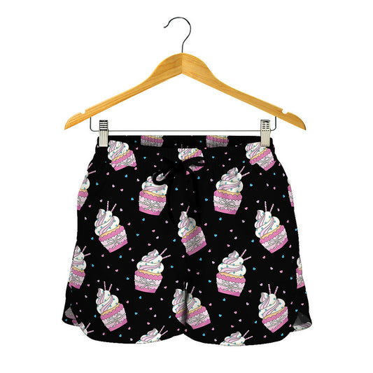 Pink Cupcake Pattern Print Women's Shorts