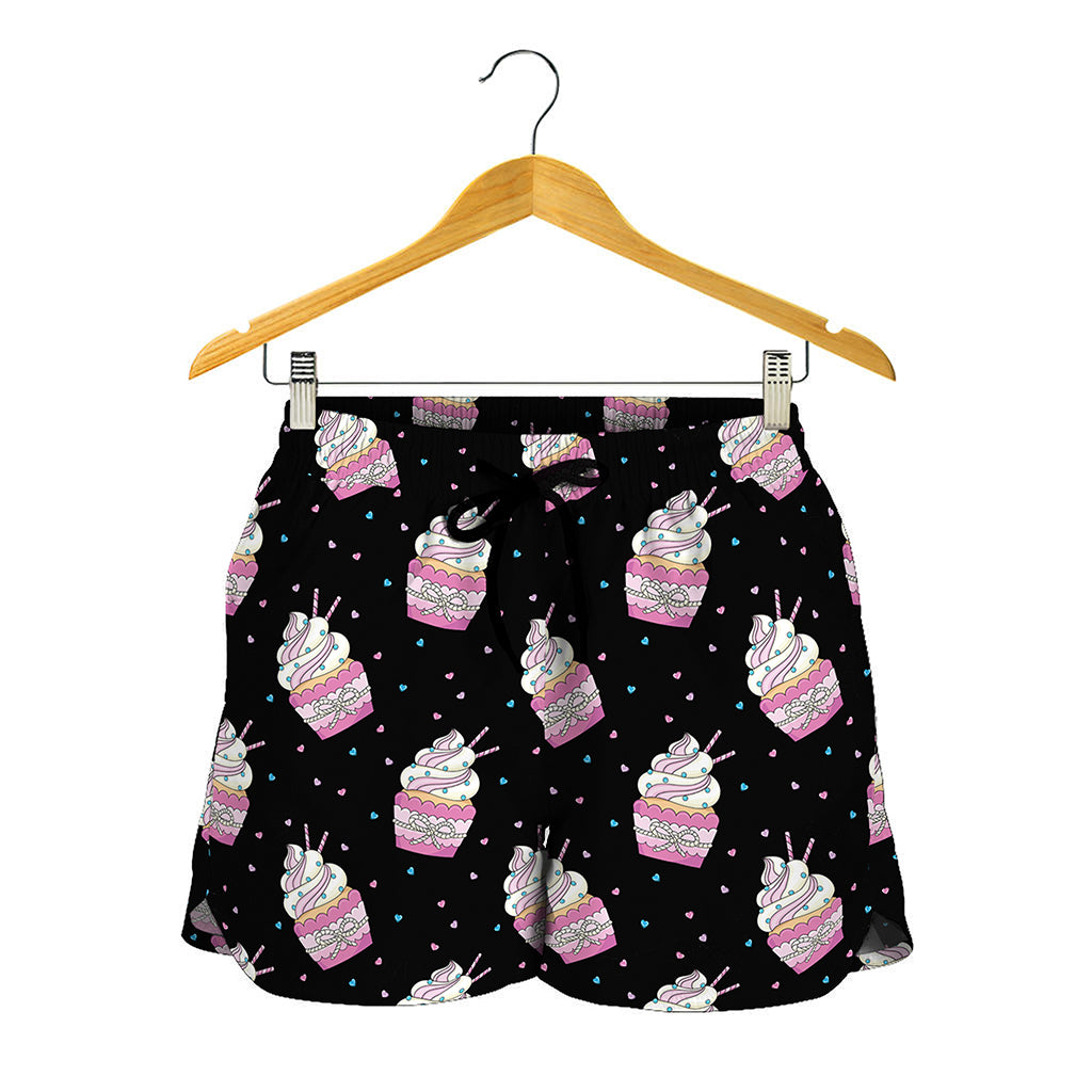 Pink Cupcake Pattern Print Women's Shorts
