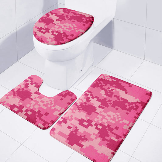 Pink Digital Camo Pattern Print 3 Piece Bath Mat Set