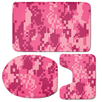 Pink Digital Camo Pattern Print 3 Piece Bath Mat Set