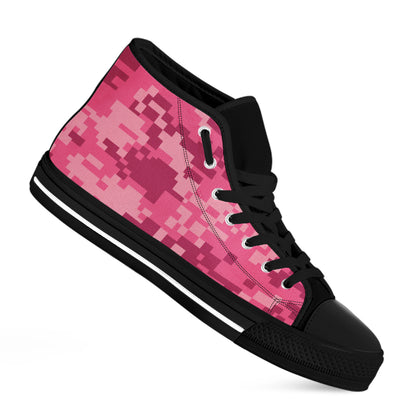 Pink Digital Camo Pattern Print Black High Top Shoes