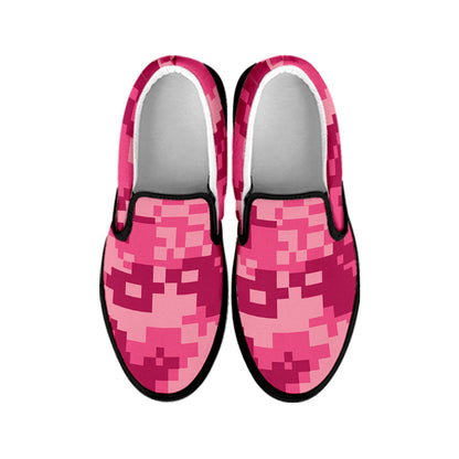 Pink Digital Camo Pattern Print Black Slip On Shoes