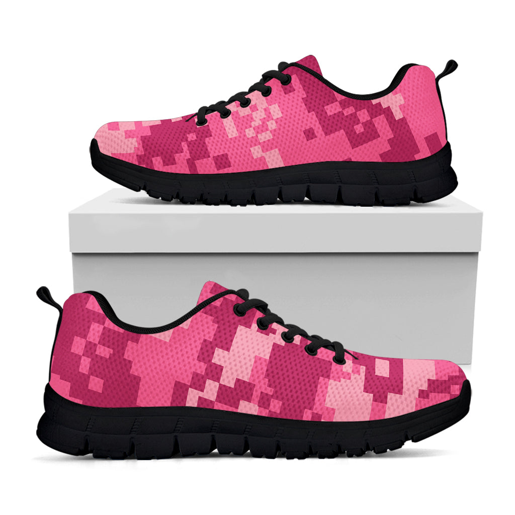 Pink Digital Camo Pattern Print Black Sneakers