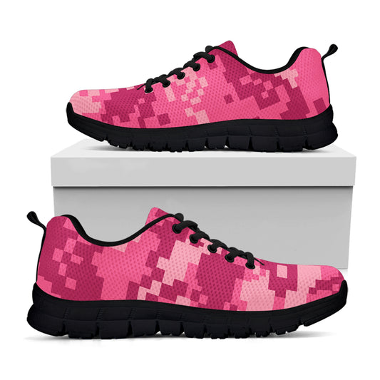 Pink Digital Camo Pattern Print Black Sneakers