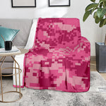 Pink Digital Camo Pattern Print Blanket