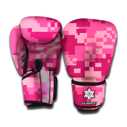 Pink Digital Camo Pattern Print Boxing Gloves
