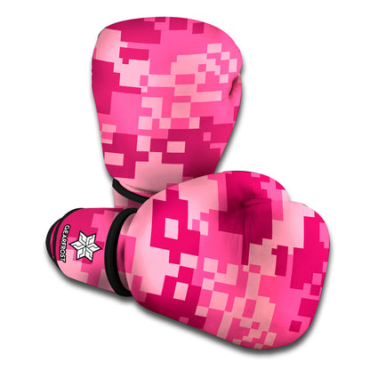 Pink Digital Camo Pattern Print Boxing Gloves