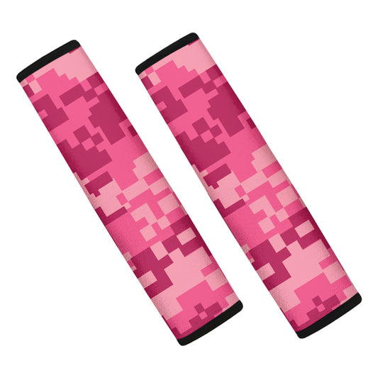 Pink Digital Camo Pattern Print Car Seat Belt Covers