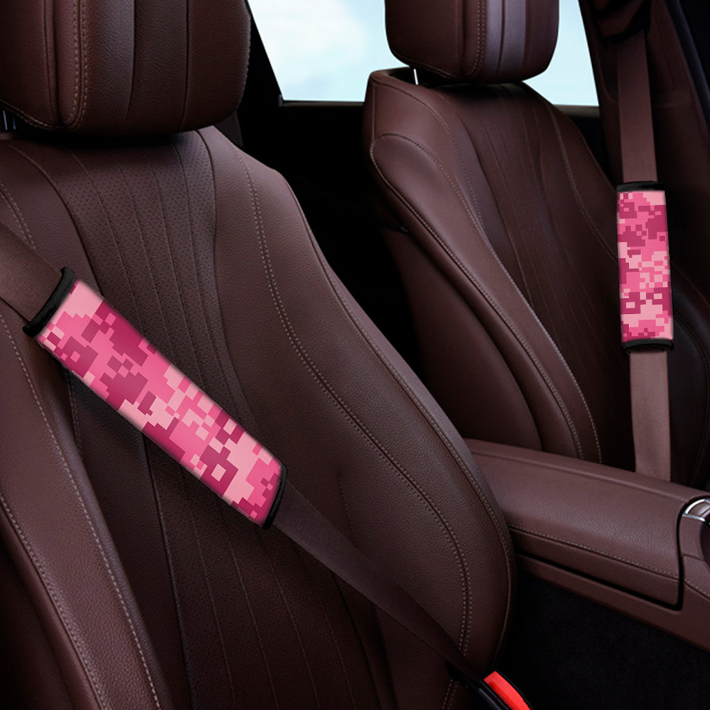 Pink Digital Camo Pattern Print Car Seat Belt Covers