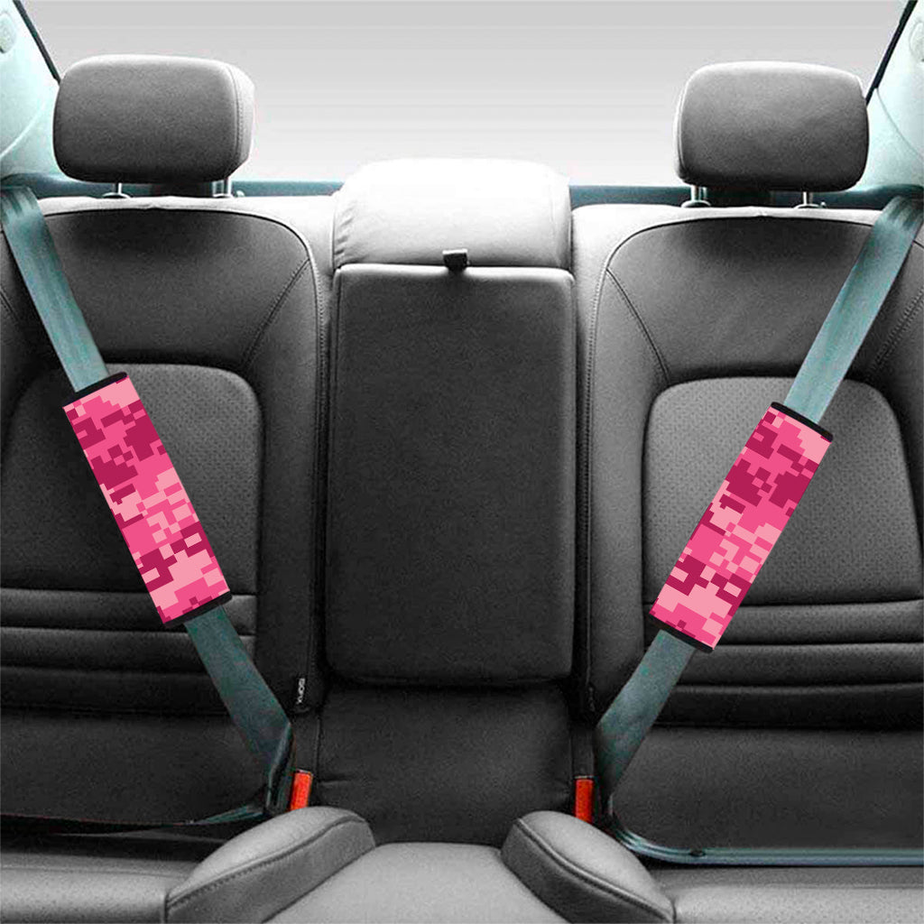 Pink Digital Camo Pattern Print Car Seat Belt Covers