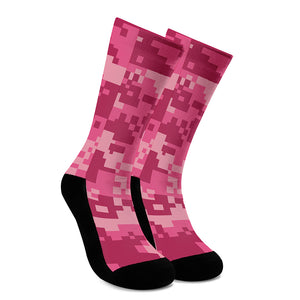 Pink Digital Camo Pattern Print Crew Socks