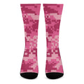 Pink Digital Camo Pattern Print Crew Socks