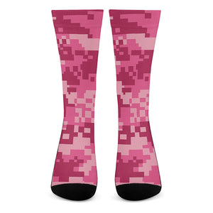 Pink Digital Camo Pattern Print Crew Socks