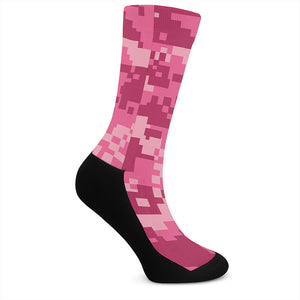 Pink Digital Camo Pattern Print Crew Socks