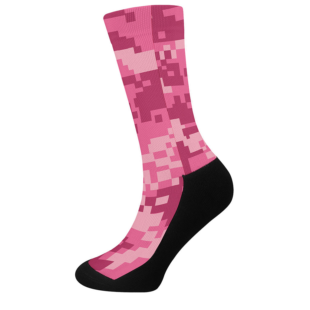 Pink Digital Camo Pattern Print Crew Socks