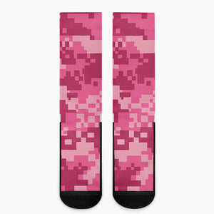 Pink Digital Camo Pattern Print Crew Socks