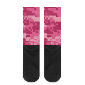 Pink Digital Camo Pattern Print Crew Socks