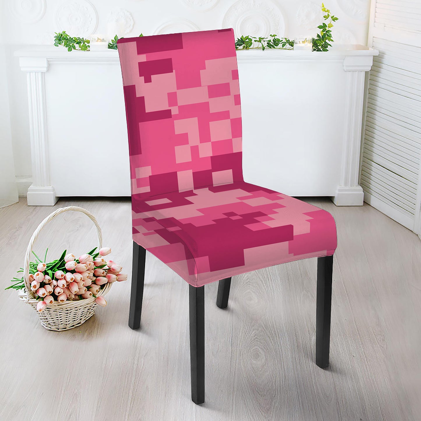 Pink Digital Camo Pattern Print Dining Chair Slipcover