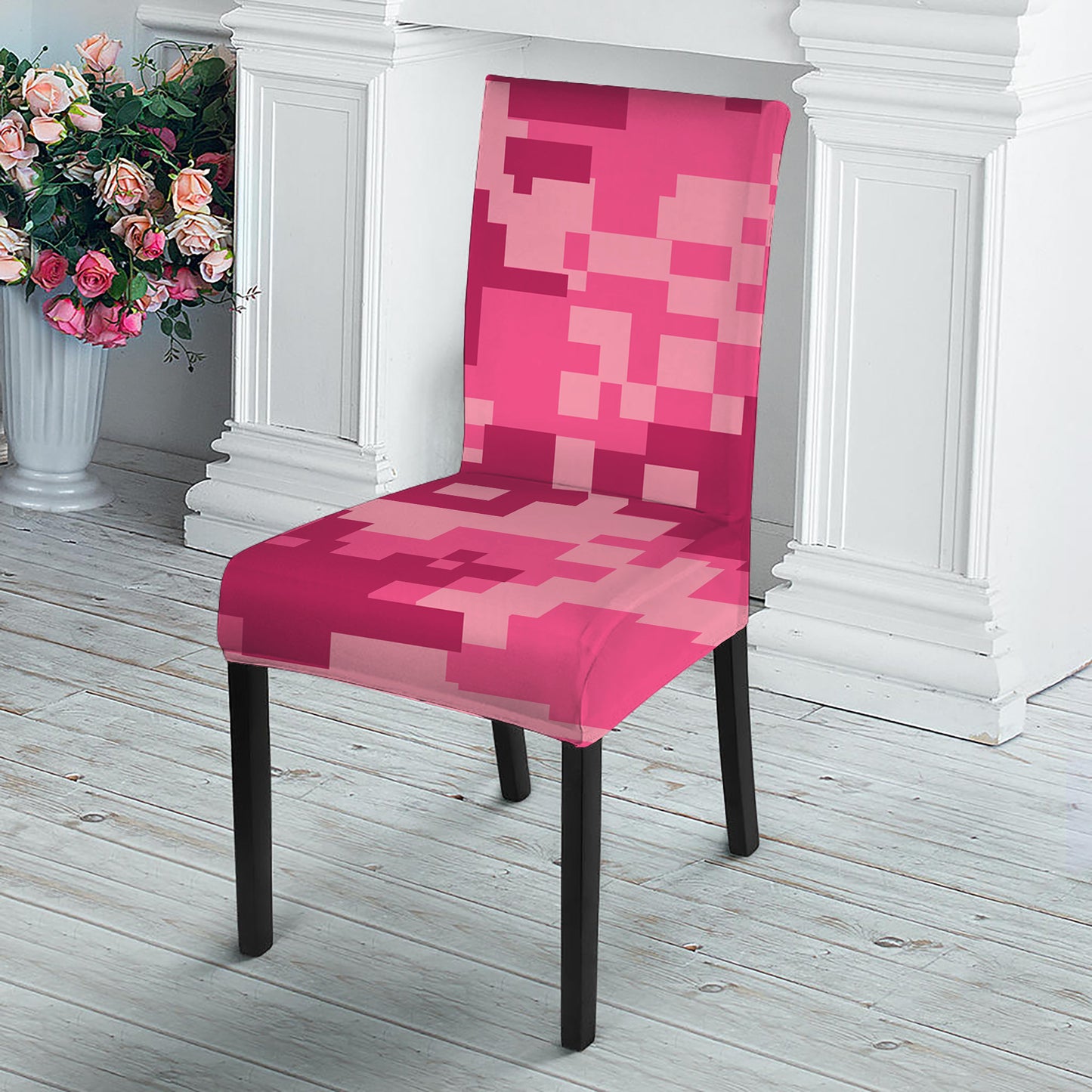 Pink Digital Camo Pattern Print Dining Chair Slipcover