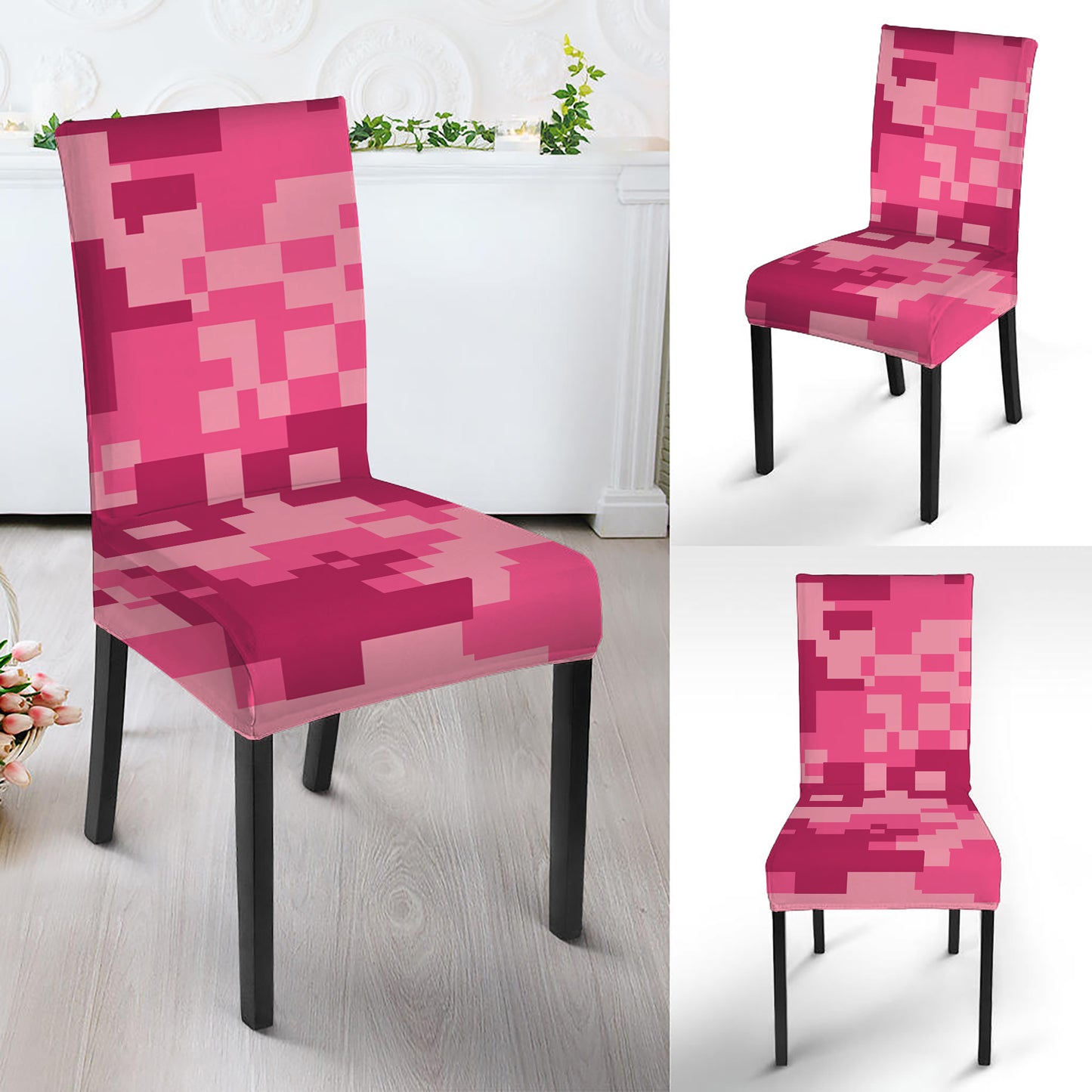 Pink Digital Camo Pattern Print Dining Chair Slipcover