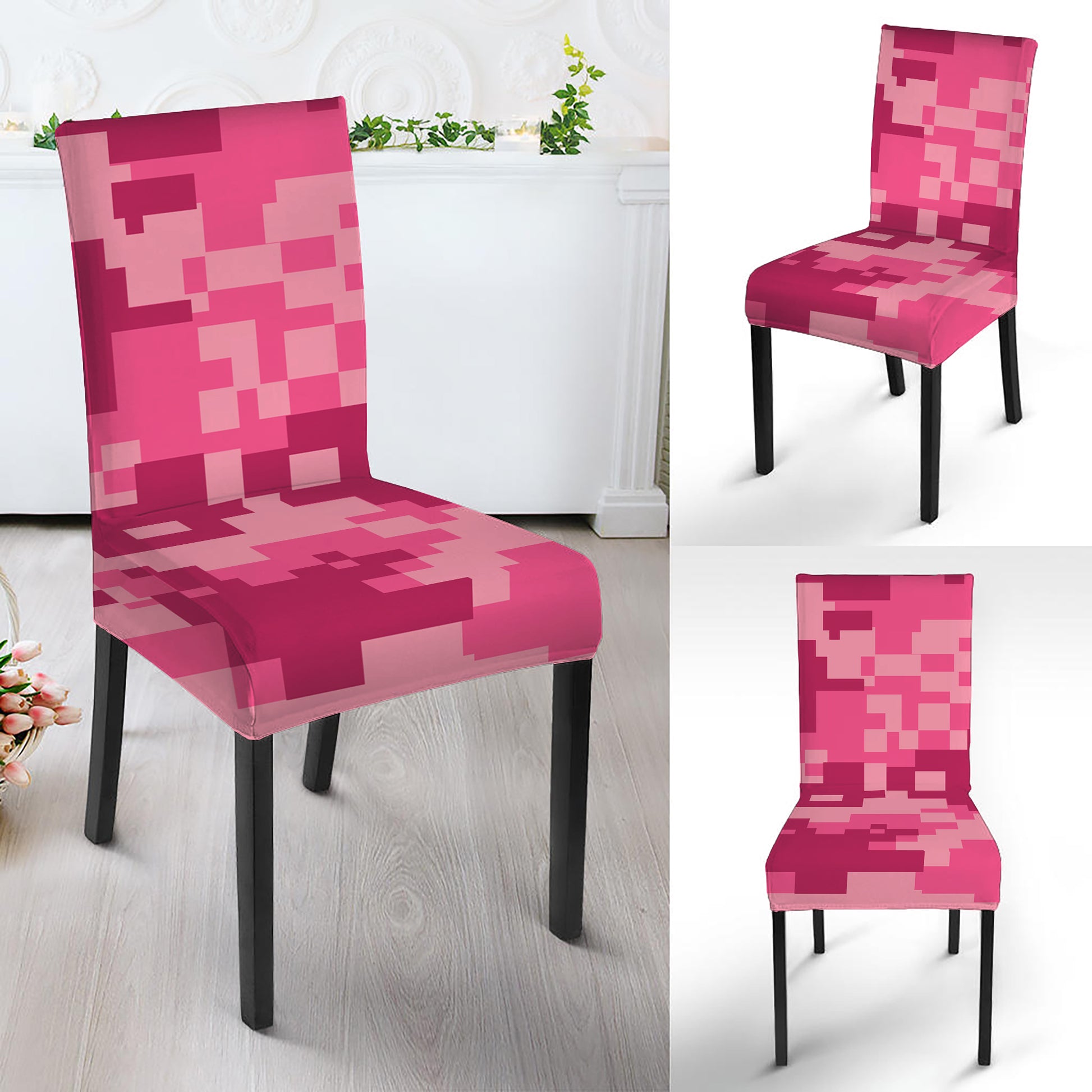 Pink Digital Camo Pattern Print Dining Chair Slipcover