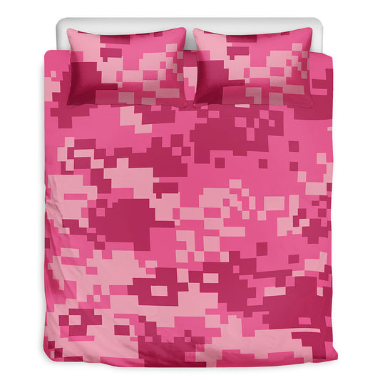 Pink Digital Camo Pattern Print Duvet Cover Bedding Set