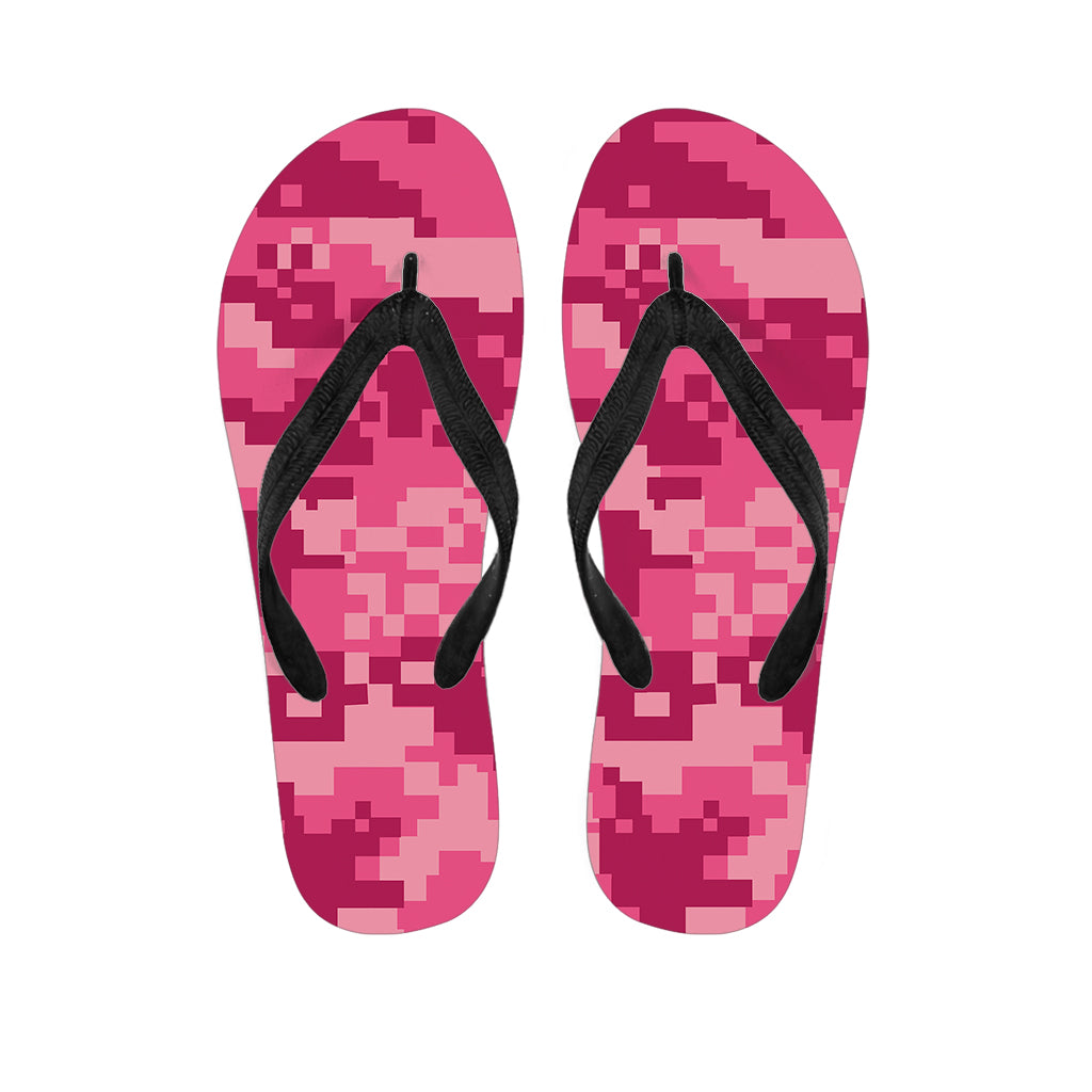Pink Digital Camo Pattern Print Flip Flops