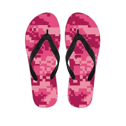 Pink Digital Camo Pattern Print Flip Flops