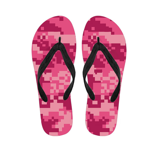 Pink Digital Camo Pattern Print Flip Flops