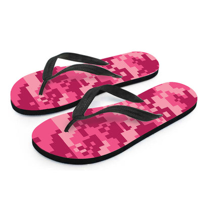 Pink Digital Camo Pattern Print Flip Flops