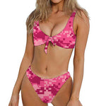 Pink Digital Camo Pattern Print Front Bow Tie Bikini
