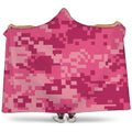 Pink Digital Camo Pattern Print Hooded Blanket