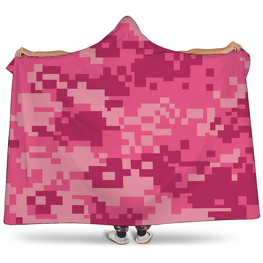 Pink Digital Camo Pattern Print Hooded Blanket