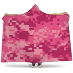 Pink Digital Camo Pattern Print Hooded Blanket