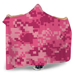 Pink Digital Camo Pattern Print Hooded Blanket
