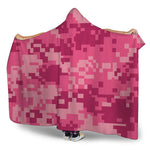 Pink Digital Camo Pattern Print Hooded Blanket