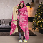 Pink Digital Camo Pattern Print Hooded Blanket