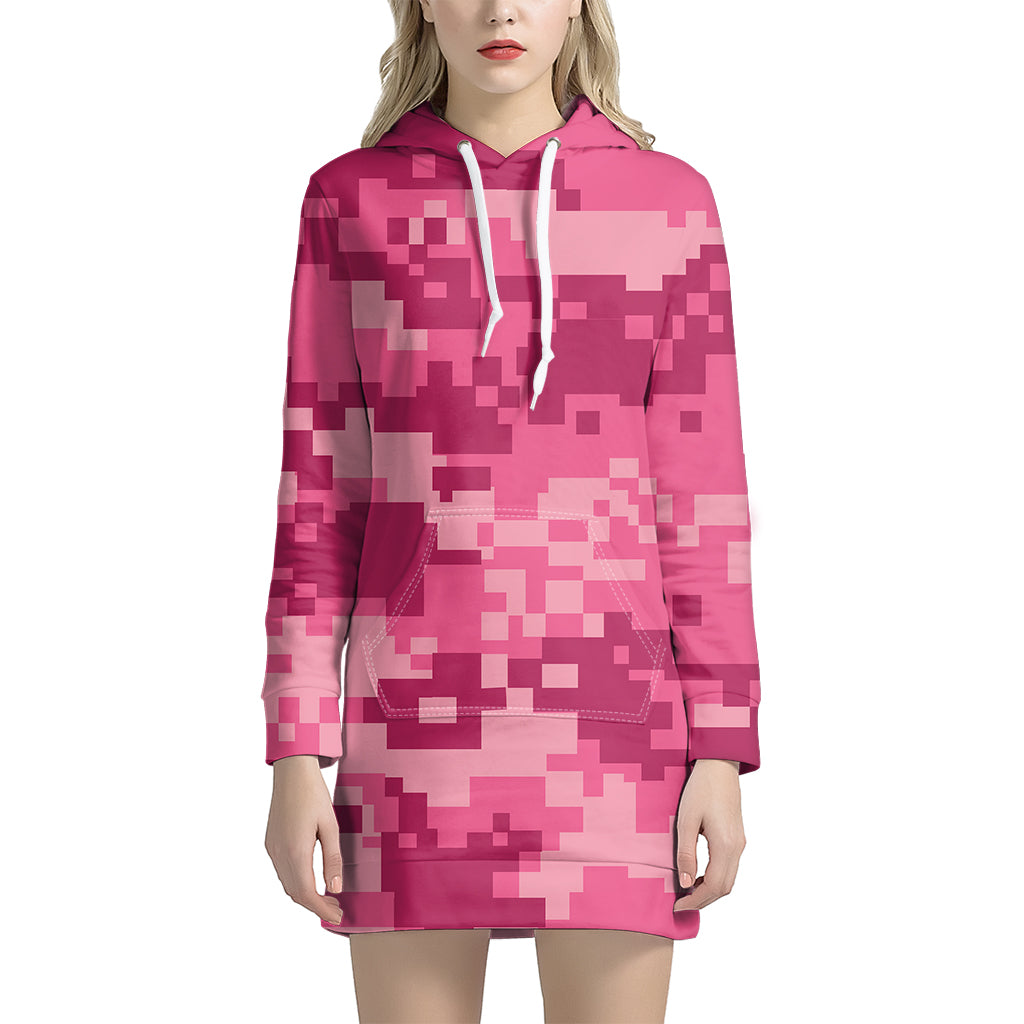 Pink Digital Camo Pattern Print Hoodie Dress