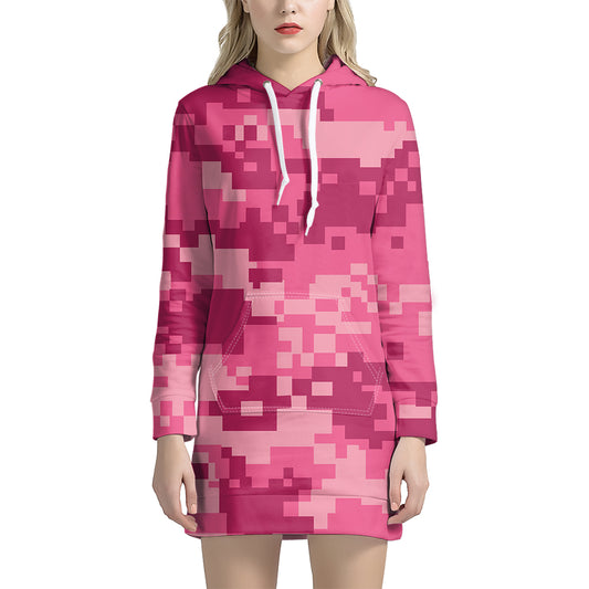 Pink Digital Camo Pattern Print Hoodie Dress