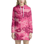 Pink Digital Camo Pattern Print Hoodie Dress