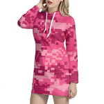 Pink Digital Camo Pattern Print Hoodie Dress