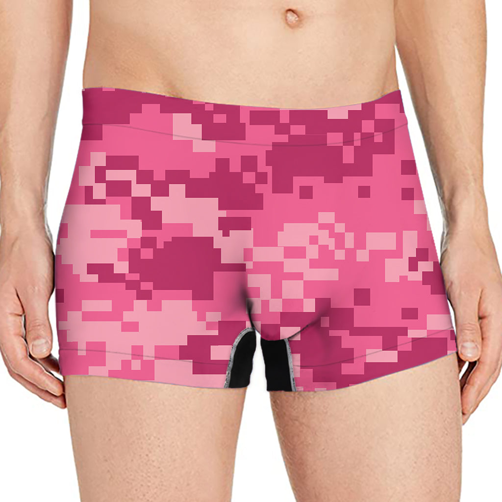 Pink Digital Camo Pattern Print Men's Boxer Briefs