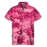 Pink Digital Camo Pattern Print Men's Short Sleeve Shirt
